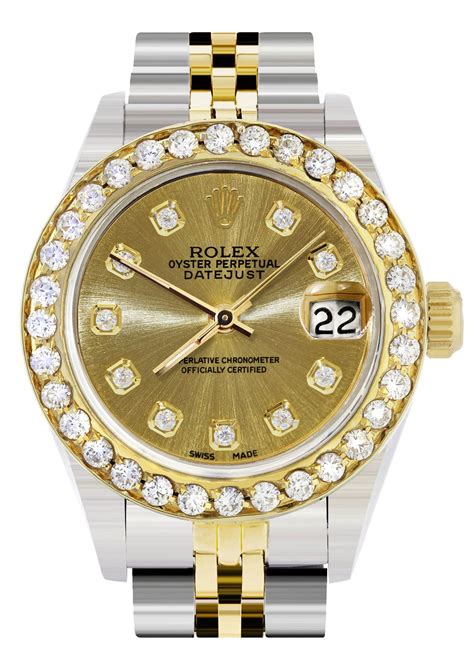 silver and gold rolex women's|gold rolex women's diamond bezel.